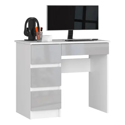 Ak furniture Psací stůl A-7 90 cm bílý/světle šedý lesk levý