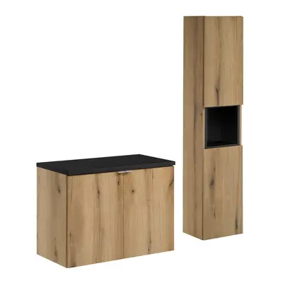 Comad Koupelnová sestava Nova Oak II s deskou a skříňkami 80 cm dub evoke/černá