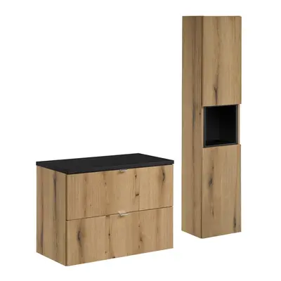 Comad Koupelnová sestava Nova Oak I s deskou a skříňkami 80 cm dub evoke/černá