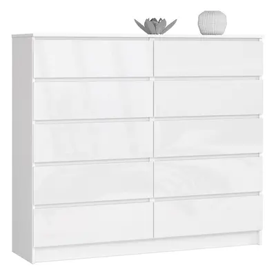 Ak furniture Komoda Kuba 140 cm 10 šuplíků bílá lesk