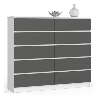 Ak furniture Komoda Kuba 140 cm 10 šuplíků bílá/grafitová