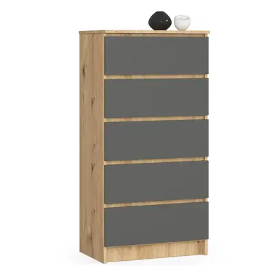 Ak furniture Komoda Kuba 60 cm - 5 šuplíků dub artisan/grafitová