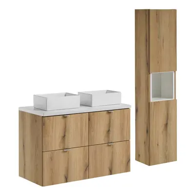 Comad Koupelnová sestava Nova Oak s deskou a skříňkami 100 cm dub evoke/bílá