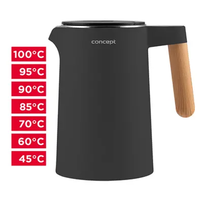 Concept Rychlovarná konvice s regulací teploty 1,5 l Salt a Pepper, antracitová RK3302