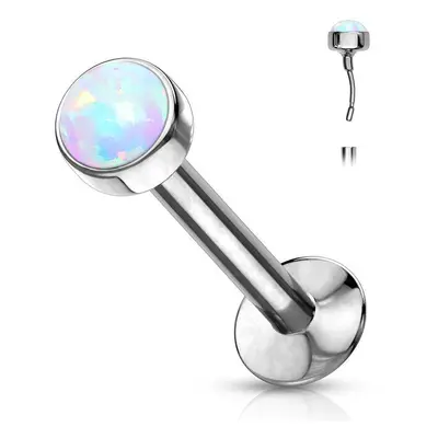 MARRE Piercing labreta chirurgická ocel s bílým opálem (0,8 x 6 x 3 mm)