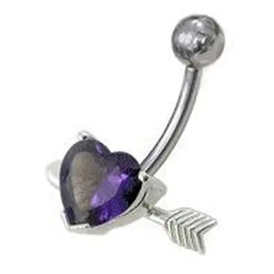 S4U Šperky4U Stříbrný piercing do pupíku - srdíčko probodnuté (fialová) - BP01020-A