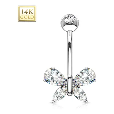 S4U Šperky4U Zlatý piercing do pupíku - motýlek s čirými zirkony, Au 585/1000 - ZL01171C-WG