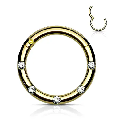 MARRE Zlacený piercing kruh segment, čiré kameny, 1,2 x 8 mm