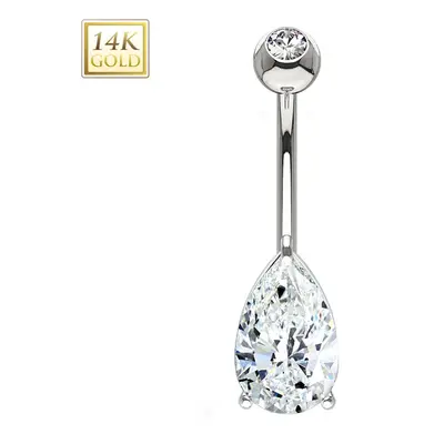 S4U Šperky4U Zlatý piercing do pupíku - zirkon ve tvaru kapky, Au 585/1000 - ZL01223-WG