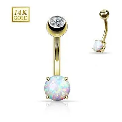 Zlatý piercing do pupíku s opál malý, Au 585/1000 - ZL01045-YG