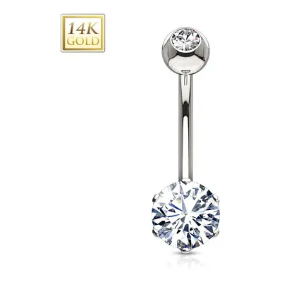 MARRE Zlatý piercing do pupíku, čirý zirkon, Au 585/1000 - ZL01072C-WG