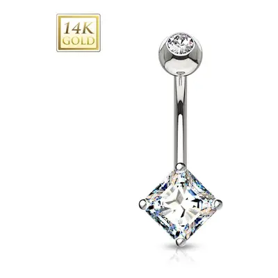 S4U Šperky4U Zlatý piercing do pupíku - čtvercový zirkon, Au 585/1000 - ZL01071-WG