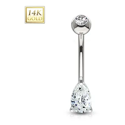 MARRE Zlatý piercing do pupíku - zirkon ve tvaru kapky, Au 585/1000 - ZL01086-WG