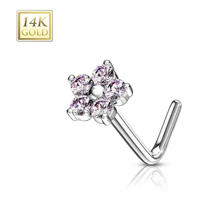 S4U Šperky4U Zlatý piercing do nosu kytička - růžové zirkony, Au 585/1000 - ZL01200P-WG