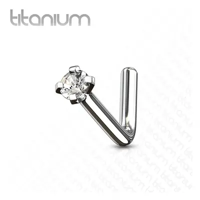 Zahnutý piercing do nosu - titan, čirý kamínek 2 mm - TIT1038-C