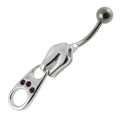 S4U Šperky4U Stříbrný piercing do pupíku - zip (fialová) - BP01007-A