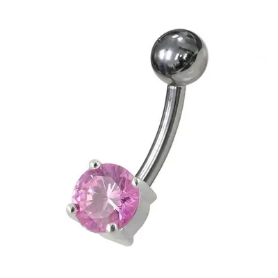 S4U Šperky4U Stříbrný piercing do pupíku - kulatý zirkon 6 mm (růžová) - BP01146-P