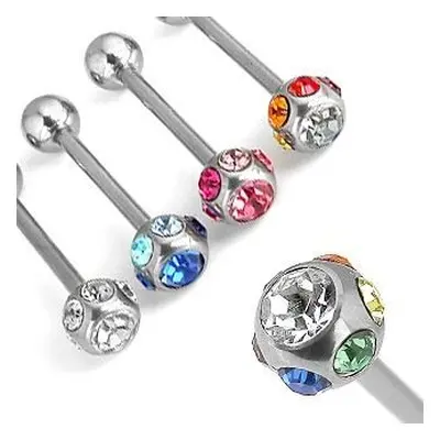 S4U Šperky4U Piercing do jazyku - kulička zdobená kamínky (čirá) - PJ01057-C