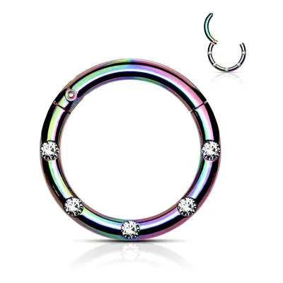 MARRE Duhový piercing kruh segment, čiré kameny, 1,2 x 8 mm