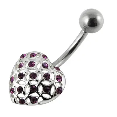 S4U Šperky4U Stříbrný piercing do pupíku - srdíčko (fialová) - BP01175-A