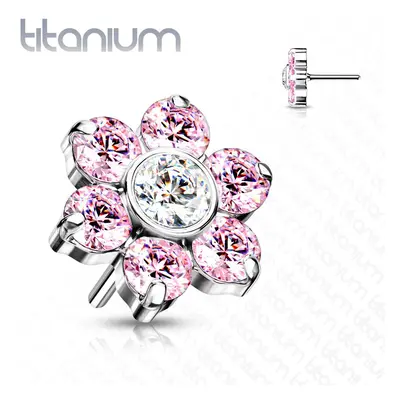 S4U Šperky4U Kytička k PUSH IN piercing do nosu TITAN, růžové zirkony - TIT1213-P