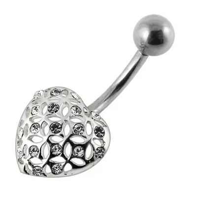 S4U Šperky4U Stříbrný piercing do pupíku - srdíčko (čirá) - BP01175-C