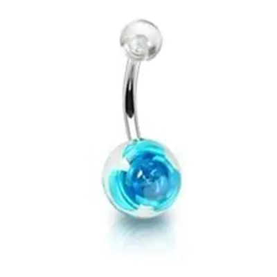 S4U Šperky4U Piercing do pupíku - banánek s růží (tyrkysová) - BA01045-Q