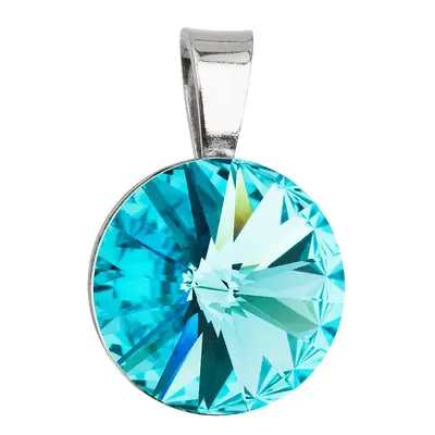 Evolution Group Stříbrný přívěsek s krystaly Swarovski modrý kulatý-rivoli 34112.3 light turquoi