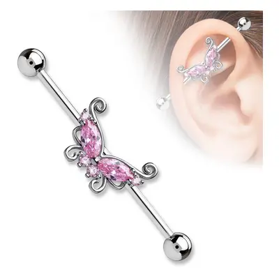 Industrial piercing s růžovým motýlem