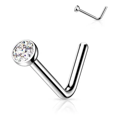 Zahnutý piercing do nosu - titan, 2,5mm čirý kamínek