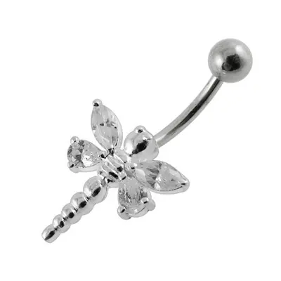 S4U Šperky4U Stříbrný piercing do pupíku - vážka (čirá) - BP01188-C