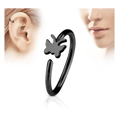 S4U Šperky4U Černý piercing do nosu/ucha kruh s motýlkem - N0056-K