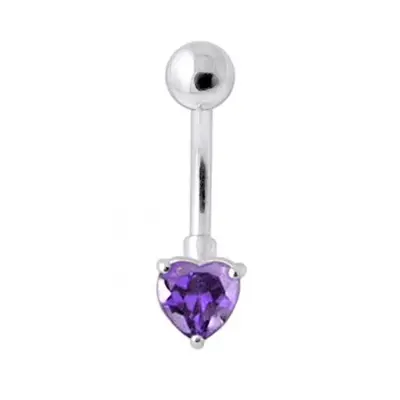 S4U Šperky4U Stříbrný piercing do pupíku srdíčko (fialová) - BP01022-A