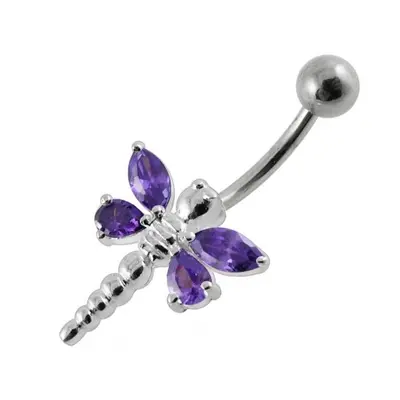 S4U Šperky4U Stříbrný piercing do pupíku - vážka (tmavě fialová) - BP01188-A