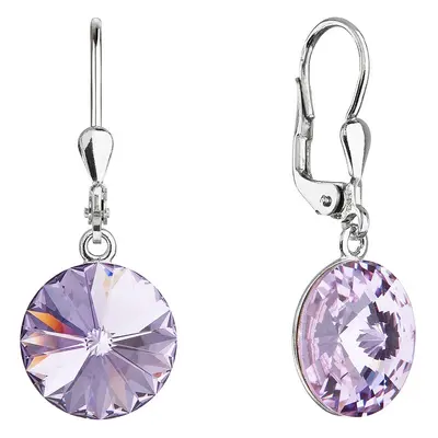 Evolution Group Stříbrné náušnice visací s krystaly Swarovski fialové kulaté 71144.3 violet