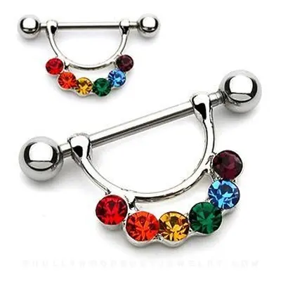 S4U Šperky4U Piercing do bradavky zdobený barevnými zirkony - BR01018