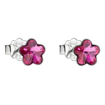 Evolution Group Stříbrné náušnice pecka s krystaly Swarovski růžová kytička 31080.3 fuchsia