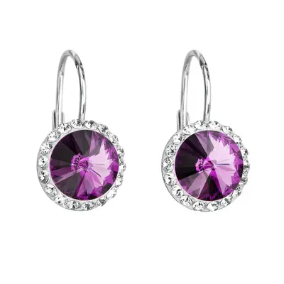 Evolution Group Stříbrné náušnice visací s krystaly Preciosa fialové kulaté 31216.3 amethyst