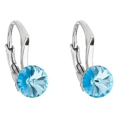 Evolution Group Stříbrné náušnice visací s krystaly Swarovski modré kulaté 31230.3 aquamarine