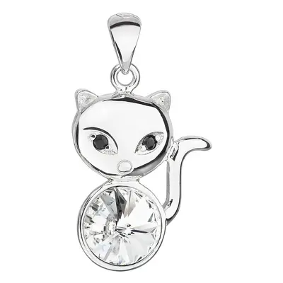 Evolution Group Stříbrný přívěsek s krystalem Swarovski bílá kočka 34235.1