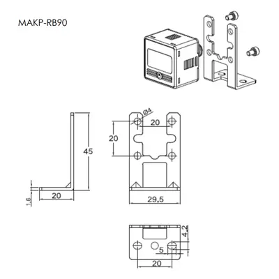 Zadní úchyt s úhelníkem 90° pro digitální manometry MAKP-RB90