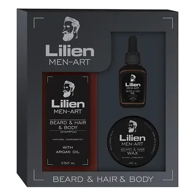 Lilien Men-Art Beard & Hair & Body Black univerzální šampon 250 ml + vyživující olej 50 ml + sty