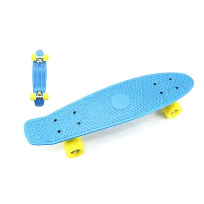 Skateboard - pennyboard 60cm nosnost 90kg, kovové osy, modrá barva, žlutá kola