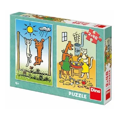 Dino Puzzle Pejsek a Kočička 2x48 dílků 18x26cm