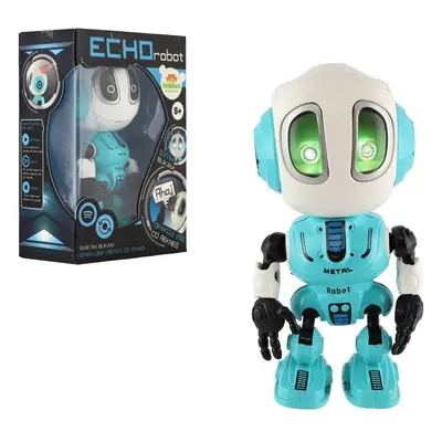 Teddies Robot ECHO opakující věty kovový 12cm modrý na baterie se zvukem se světlem