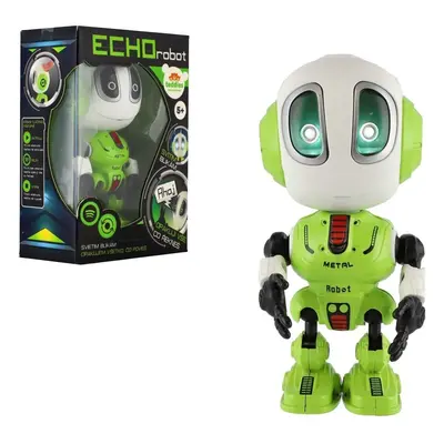 Teddies Robot ECHO opakující věty kovový 12cm zelený na baterie se zvukem, světlem