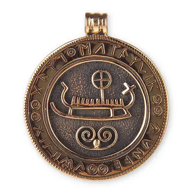 Bronzový amulet Vikingská loď s runami