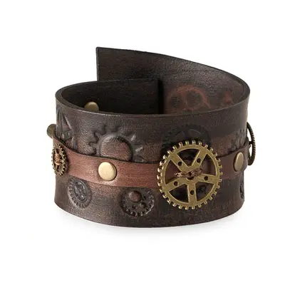 Kožený náramek Steampunk Arkánum, barva tmavě hnědá