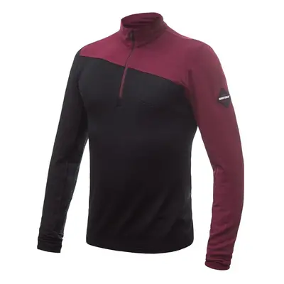 SENSOR MERINO EXTREME pánské triko dl.rukáv zip černá/port red