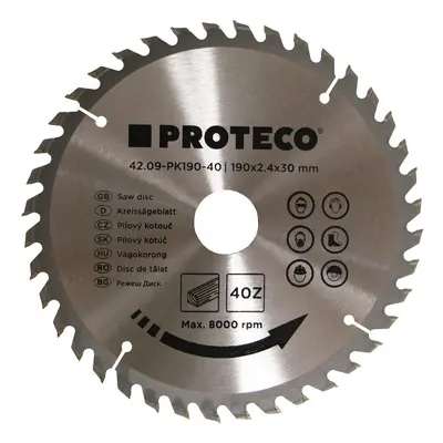 PROTECO 09-PK190-40 kotouč pilový SK 190x2.4x30 40z + redukce 30/20 mm